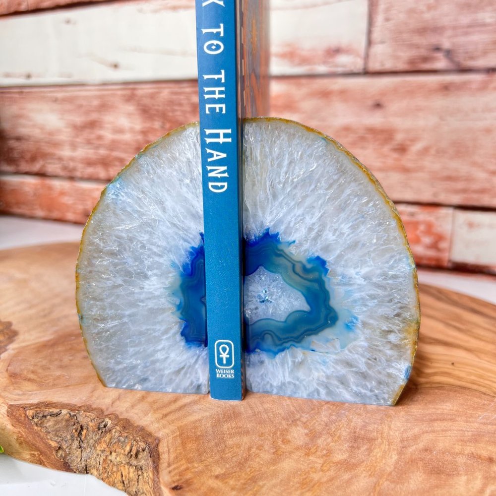 Blue Agate Crystal Bookend Pair Healing Decor